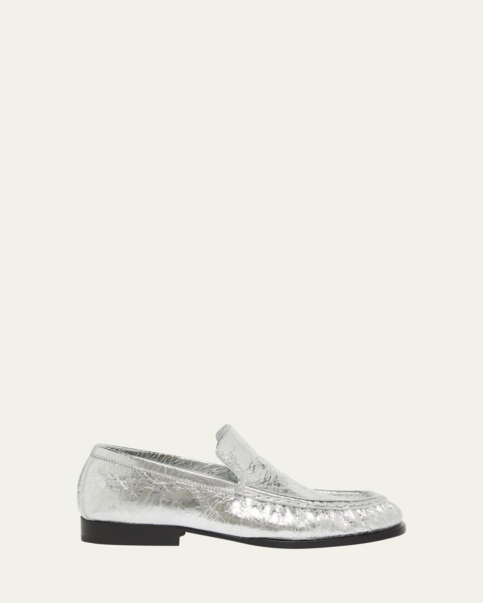 Metallic Leather Slip-On Loafers